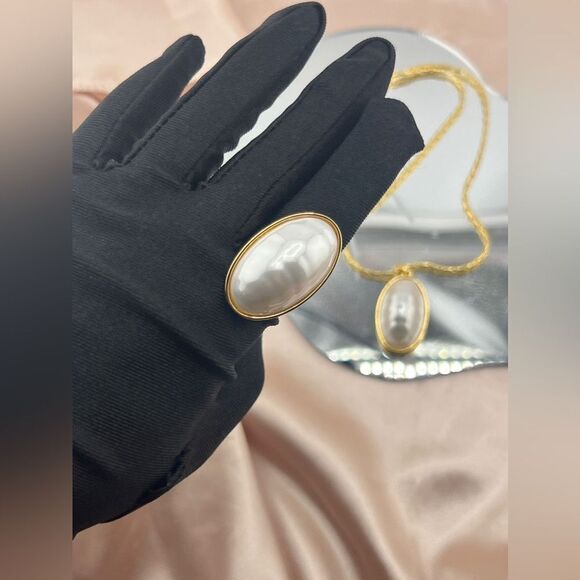 Gold-Tone Pearl Necklace and Ring Set - Picture 5 of 9